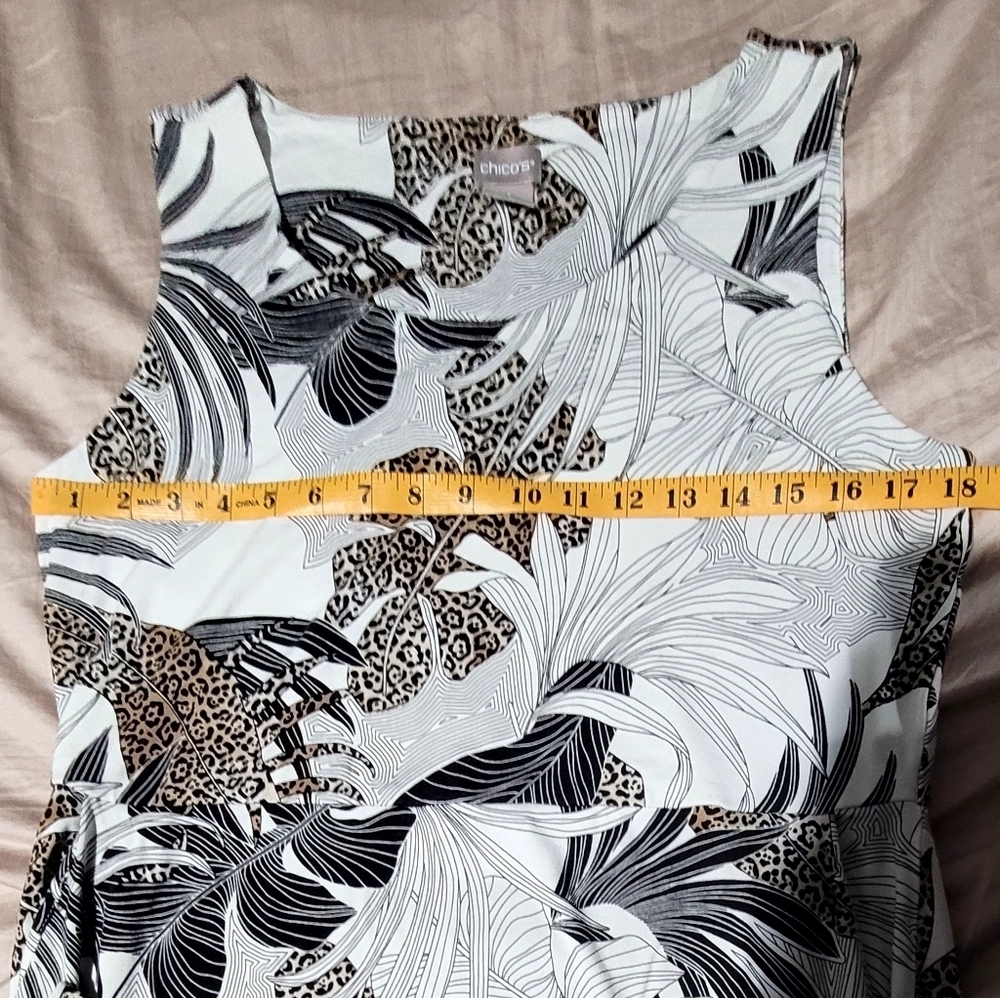 Chico’s Palm Print Stretch Maxi Dress Black Tan Sleeveless Size 8/10 - Picture 6 of 8